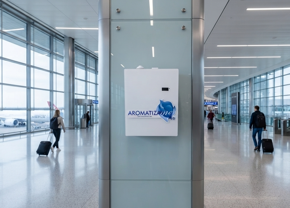 Equipo de aromatizacion de AromatizaMe instalado en un aeropuerto